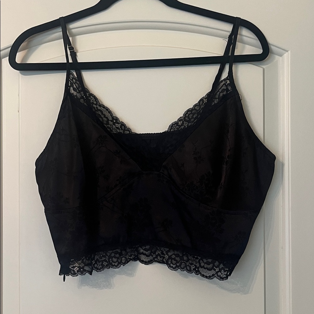 Elegant Silk Black Lace Crop Top